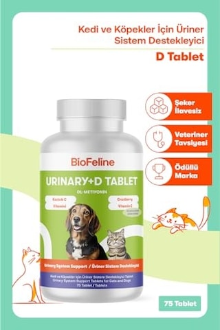 Urinary+d Tablet Kedi Ve Köpekler İçin İdrar Yolu Düzenleyen Bağışıklık Sistemi Güçlendirici Tablet