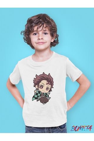 Bumeta Demon Slayer Chibi Karakter Baskılı Çocuk Tişört 3 Lü Set Beyaz