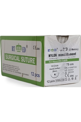Naylon Monofilament İplik No:3/0 Yuvarlak 1/2 20 MM 75 CM