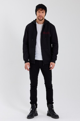 Polostate Age Of State Nakışlı Fermuarlı 3 İplik Sweatshirt Siyah