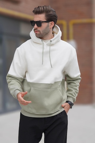 Madmext Ekru Kapüşonlu Renk Bloklu Baskı Detaylı Erkek Sweatshirt 7046