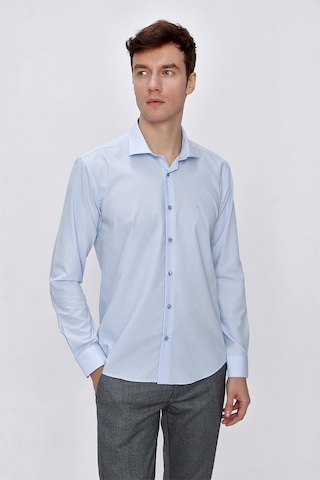 MORVEN  Erkek Buz Mavisi Basic Slim Fit Dar Kesim Gömlek Mavi