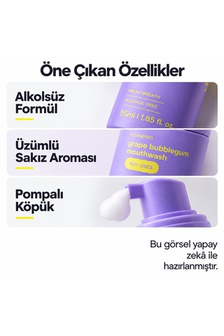 Yues Üzümlü Sakız Aromalı Alkolsüz Köpük Ağız Gargarası 55 Ml