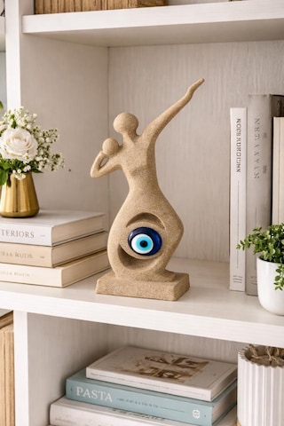 Nazar Boncuklu Modern Soyut Biblo El Yapımı Dekoratif Heykel Şık Vitrin & Kitaplık Aksesuarı 27 Cm