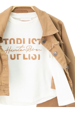 Kız Çocuk Kahverengi Gabardin Ceket Pantolon Badili Üçlü Takım