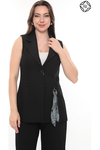 Prenses Kadın Rahat Kesim Astarlı Kolsuz Blazer Ceket Pantolon Takım Elbise Siyah
