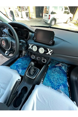Mavi Kilim Desen Baskılı Oto Halı Paspas Takımı