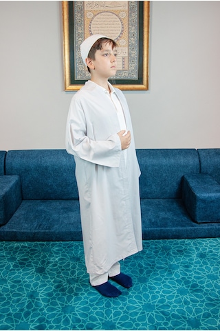 Gri Buhara Yaka Namaz Elbisesi Erkek Çocuk Cübbe Gri