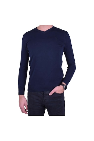 Erkek V Yaka Kazak Lacivert Regular Fit Pamuklu, Ot-Kzk-20007