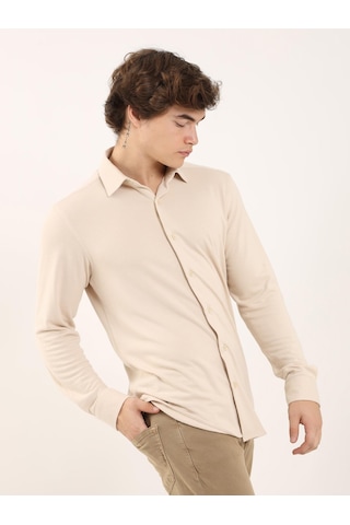 Dufy Bej Erkek Slim Fit Klasik Yaka Uzun Kol Gömlek - 97956 Bej