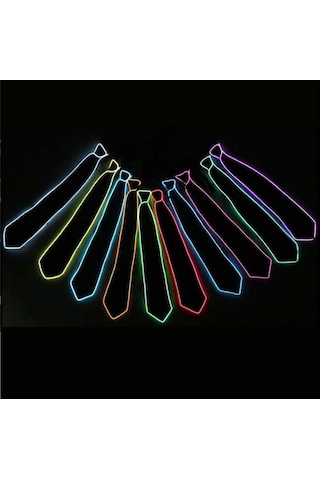 Turuncu Led Işıklı Kravat Siyah Parti Kravatı Floresan Işık Glow Siyah