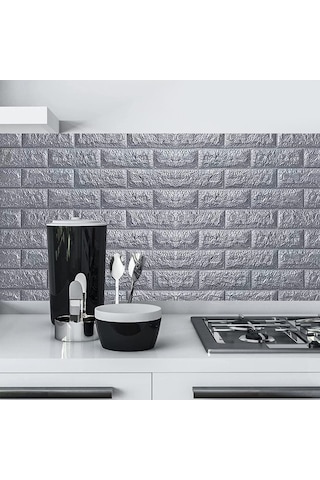 Nw02-70x500cm Kendinden Yapışkanlı Gri Tuğla Desen 3d Duvar Kağıdı Paneli Tek Parça