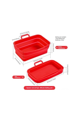 Ranyeek Kırmızı Silikon Hava Fritöz Tepsisi, Ninja Dz201410 İçin Uyumlu, Çift Sepetli, Katlanabilir, Anti Yapışkan, 195x127x7cm, Kolay Temizleme Diğer