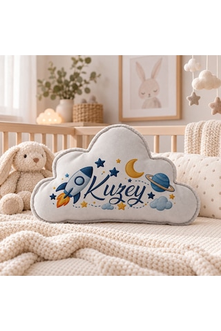 Bk Gift Kişiye Özel İsimli Gri Bulut Yastık-5 - Bebek Ve Çocuk Odası Dekoratif Yastık 34,5x22 Cm