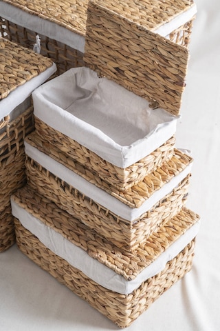 Soléa Hasır 5 Li Kapaklı Sepet Seti Krem