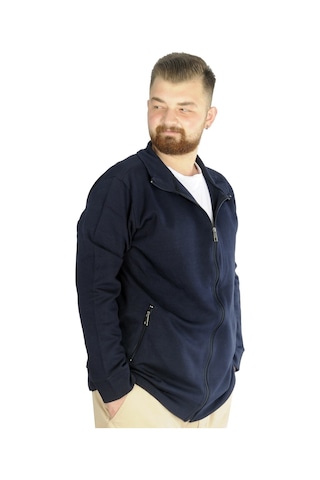Mode Xl Buyuk Beden Erkek Hırka Fermuarlı Stell Dik Yaka 20571 Lacivert 001