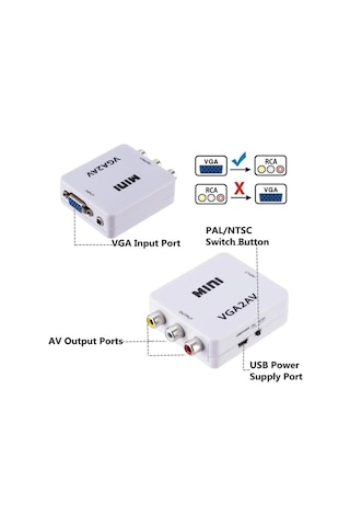 Lunatic 0450 Vga To Av 3rca Video 1080p Çevirici Dönüştürücü Adaptör 3.5mm Destekli