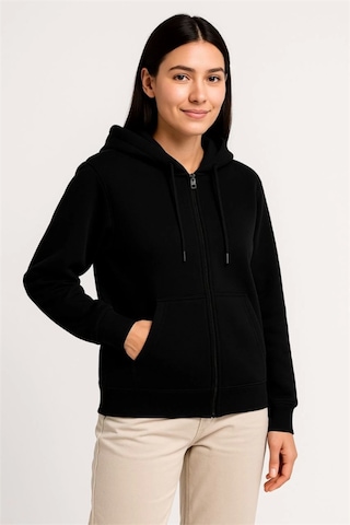 Alemdarshop Üç İplik Kapüşonlu Tam Fermuarlı Kanguru Çepli Sweatshirt Hoodie - Siyah