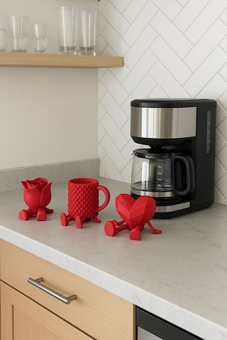 Oxyteez Kahve Temalı Dekoratif Obje Kırmızı Renk Reçine Tasarım Ev Ve Ofis Dekorasyonu