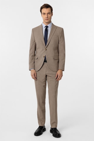 Süvari Sütlü Kahve Slim Fit Desenli Sivri Yaka 6 Drop Klasik Takım Elbise
