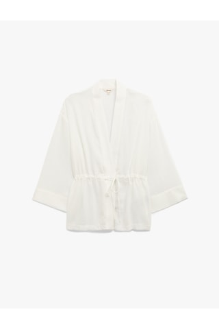 Koton Mandarin Yaka Beli Bağcıklı 3/4 Geniş Kollu Kimono Kırık Beyaz 5sak50120pw Ekru