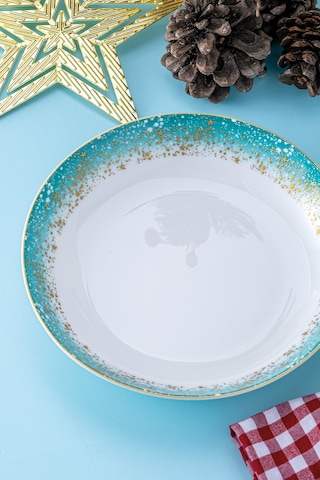İstanbul Porselen Starlight Fine Bone New Year Yılbaşı Çukur Tabak 22 Cm Mavi