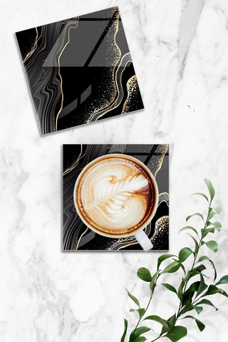 Gökçeoğlu Cam Bardak Altlığı Nero Gold 4'lü Takım 10cm X 10cm Çok Renkli