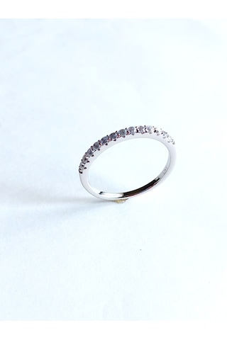 Gümüş Özel Pembe Tek Taş Yarım Turlu Tasarım Kadın Yüzük