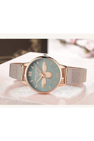 Yunboo 31mm Gümüş Çelik Kordonlu Kadın Kol Saati, Japon Quartz Hareketli, 30m Su Geçirmez, Pembe Altın Gövde Ve Gösterge, Analog Ekran, Flip Kapanma Kapanak Çok Renkli