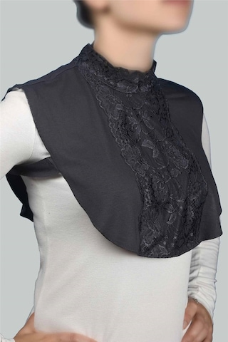 Altobeh Kadın Penye Tesettür Daire Yakalı Dantelli Boyunluk - Füme