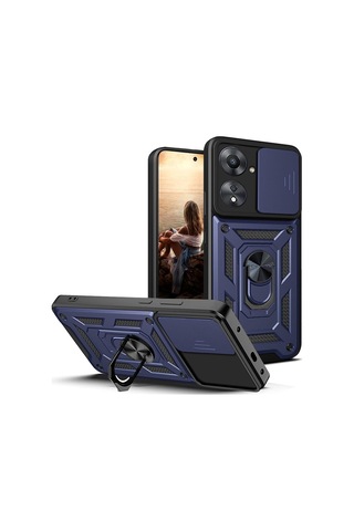 Xiaomi Redmi 13c Kılıf Kamera Koruma Sürgülü Antishock Magnetic Yüzüklü Standlı Kapak