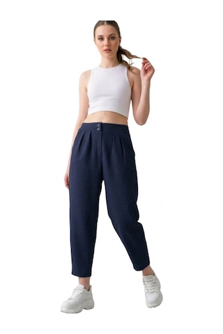 Thiff Gymwear Çift Düğmeli Havuç Model Bilek Boy Kadın Kumaş Pantolon Lacivert