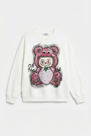 Itsbasic Kadın Beyaz W5 Oversize Baskılı %100 Koton Organik Kumaş Sweatshirt