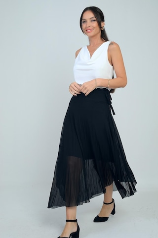 Kadın Yanları Kısa Astarlı Uzun Tül Etek-41717 Siyah