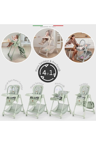 Elele Cibo 2in1 Katlanabilir Bebek Mama Sandalyesi Çift Pedli 0+ Ay Yeşil