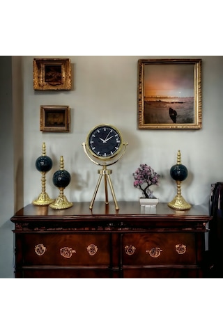 Gold Metal Ofis Salon Otel Ayaklı Masa Saati 45 Cm M24