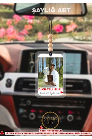 Kişiye Özel Fotoğraflı Dikkatli Sür Araç Dikiz Ayna Süsü Sevgiliye Hediyelik Aksesua