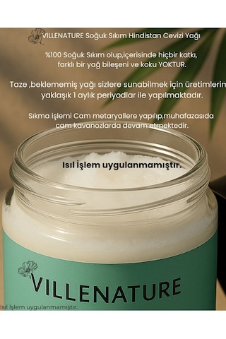 Villenature Soğuk Sıkım Hindistan Cevizi Yağı Coconut Oil Cocos Nucifera 210 Ml