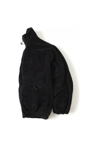 Siyah Peluş Dik Yaka Cepleri Fermuarlı Oversize Peluş Ceket Siyah