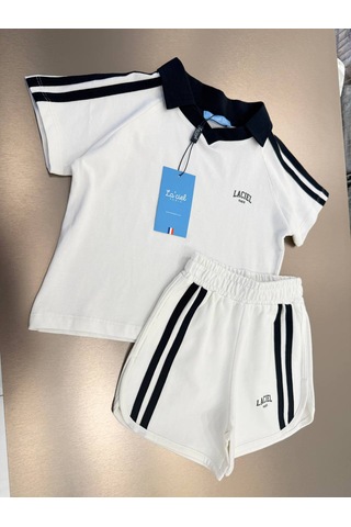 Baby Lory Kids Store Şeritli Polo Yaka Takım Beyaz