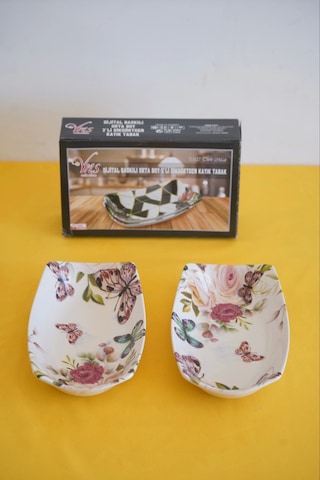 Mitra Dijital Baskılı 2'li Dikdörtgen Kayık Tabak Beyaz