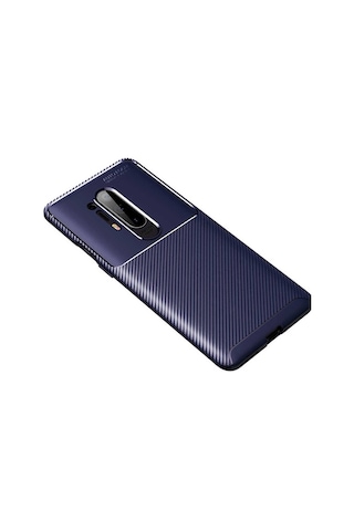 Noktaks - One Plus 8 Pro Uyumlu Kılıf Parmak İzi Tutmayan Karbon Negro Silikon Kapak - Lacivert - T16127