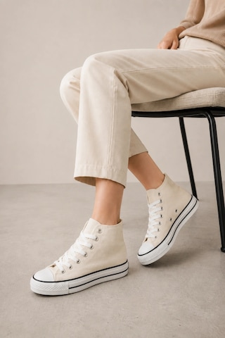In Step Lena Krem Kanvas Bağcıklı Bilekli Kadın Sneakers