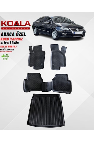 Volkswagen Passat B6 2005-2010 Arası Birebir Uyumlu 3d Paspas + Bagaj Havuzu Ikili Set