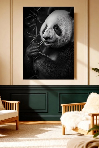 Kanvas Tablo Panda Bambu Siyah Beyaz Sevimli Hayvan Dekor Hd Baskı Mushen Studio