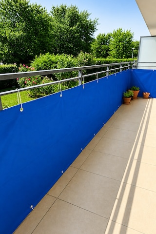 Mavi Balkon Brandası - 650 Gr Pvc Polyester - Kuşgözlü Ve Kolon Takviyeli Balkon Demiri Brandası Mavi
