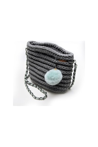 Handmade Makrome İp Tasarım Çanta Antrasit - Gri