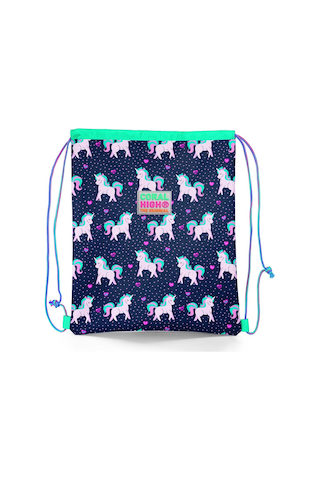 Coral High Kids Lacivert Pembe Unicorn Desenli İpli Büzgülü Sırt Çantası 22456 Lacivert