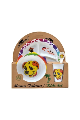 Köpek Figürlü Mama Yediren Melamin Çocuk Bebek Kase Kabı/Kap Set