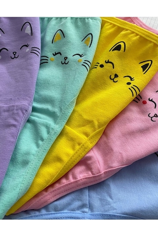 Alya Underwear Kedi Baskılı Pamuklu Kız Çocuk Külot, Renkli Slip Külot Çok Renkli P62